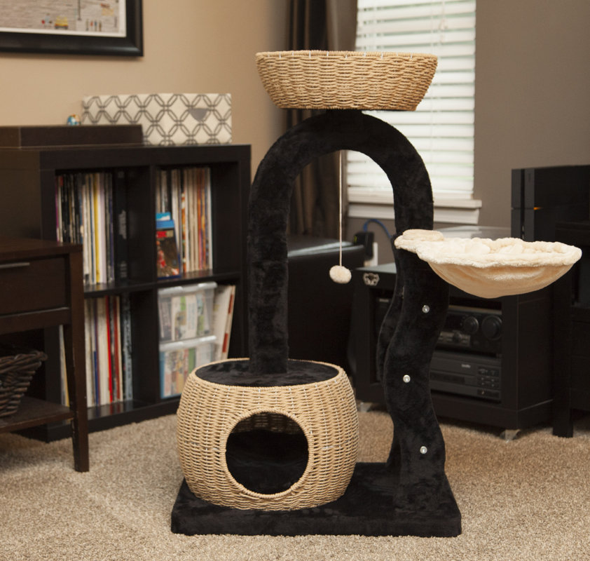 5-Platform Plush and Wicker Cat Tree